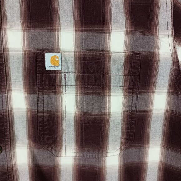 Carhartt Relaxed Fit Plaid Shirt 2XL Brown Short Sleeve Button Front Workwear - Picture 2 of 6
